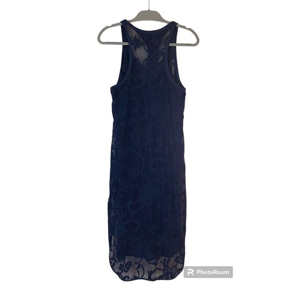 Rag & Bone Mesh Sleeveless Lace Lined Stella Midi Tank Dress Navy Blue Medium - Picture 3 of 4